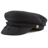 The Hat Depot Kış Üniseks Yün ve Suni Deri Yunan Balıkçı Denizci Kemancı Sürücü Şapkası Düz Şapka, Siyah, S-M