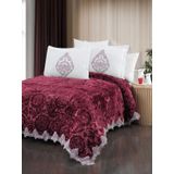 The Home Collection Larissa Bordo Fransız Güpürlü Battaniye Yatak Ört Seti