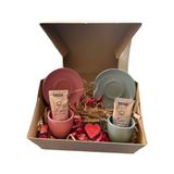 The Istanbul Gift Sevgililer Gününe Özel 2'li Renkli Türk Fincanseti 2 Adet Tek Içimlik Türk Kavhesi ve Tealigt Hediyeli - Yeşil - Pembe - 90 ml