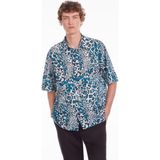 The Kooples Erkek Leopar Desenli Uzun Kollu Mavi Gömlek - Blu21-Mavi