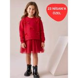 The Littles Kids Kadife Kurdele Detaylı %100 Pamuklu Kumaş Tütü Etekli Astarlı Kız Çocuk Elbise - 4 - 5 Yaş - Kırmızı