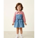 The Littles Kids Kız Çocuk %100 Pamuklu Müslin Kumaş Beli Kuşaklı Düğmeli Pembe Renk Mevsimlik Kot Elbise - 1 Yaş