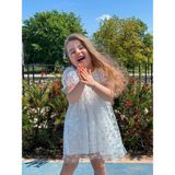 The Littles Kids Kız Çocuk Çiçek Desenli %100 Pamuk Astarlı Kolları Lastikli Beyaz Şifon Yazlık Elbise - 00-Beyaz - 4 - 5 Yaş
