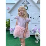 The Littles Kids Kız Çocuk Pembe Renk Simli Kurdele Detaylı Fermuarlı Içi Astarlı Tüllü Etekli Abiye Elbise - 2 Yaş - Pudra Pembe