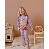 The Littles Kids Kız Çocuk Tavşan Baskılı Mor Renk Pamuklu Beli Bağcıklı Lastikli Ayarlanabilen Alt Üst Ikili Eşofman Takımı - 18-Mor - 3 - 4 Yaş