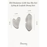 THE LONGEVITY Co. Mat Paslanmaz Çelik İkili Gua Sha Seti - Satin Matte Dual Gua Sha Set | Lenfatik Drenaj & Yüz Yogası (Face Yoga)