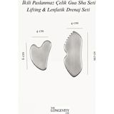 The Longevity Co Mat Paslanmaz Çelik Ikili Gua Sha Seti - Satin Matte Dual Gua Sha Set | Lenfatik Drenaj & Yüz Yogası - Gümüş