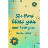 The Lord Bless You and Keep You Notebook – Christian Journal with Bible Verses on Every Page – 5.5x8.5 in, 100 Pages, Yellow and Turquoise Gradient with Groovy Font and Flowers Cover Design