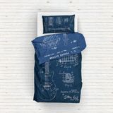 The Lucid Lab Fender Stratocaster Blueprint & Gibson Les Paul Navy Blue Çift Taraflı Nevresim Takımı - Renkli - 160 x 220 cm