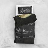 The Lucid Lab Harley Davidson Model Chalkboard & Skeleton With Burning Cigarette Nevresim Takımı - 200 Cm X 220 Cm - Renkli - 200 x 220 cm