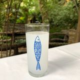 The Lucid Lab Lined Fish / Balık Baskılı Paşabahçe Rakı Kadehi - 6 Adet - Mavi