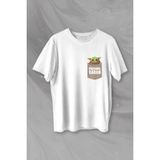 The Mandalorian Bebek Yoda Cep Tasarımı Baskılı Tişört Unisex T-Shirt - Beyaz - XL