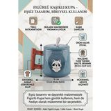 The Mia Özel Tasarım 3D Rakun Figürlü Hediyelik Seramik Kupa Seti - Kaşık ve Kapaklı 370 ml