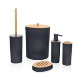 The Mia Stripe Bambu Kapaklı Banyo Seti 5 Parça Siyah Bny0025