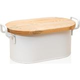 The Mia Stripe Beyaz Metal Ahşap Kapaklı Ekmek Kutusu 40 x 22 cm - Standart