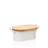 The Mia Stripe Metal Ahşap Kapaklı Ekmek Kutusu 40 X 22 Cm - Beyaz