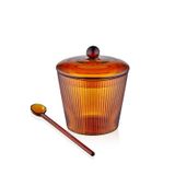 The Mia Striped Cam Kaşıklı Şekerlik Amber 10x12 Cm Cam0436