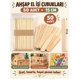 The Monarch Co 50 Adet Doğal Ahşap El Işi Çubuğu 15 cm - Geniş Abeslang, Dondurma, Maket, Hobi ve Dil Çubuğu