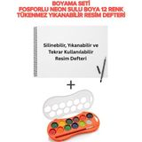 The Monarch Co Yıkanabilir Tekrar Kullanılabilir Resim Defteri ve 12 Renk Fosforlu Neon Sulu Boya Seti
