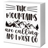 The Mountains are Calling and I Must Go Camping Ahşap Bloklar Tabelası, Kamp Masası Dekoru, Ev için Komik Kamp Ahşap Kutu Tabelası RV Camper Dekor Aksesuarları İç Mekan için Kamp Dekoru