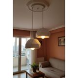 the mr east Beyaz 2 Li Geometrik Avize Salon Pla Dayanıklı Dekoratif Sarkıt Aydınlatma Ayarlanabilir Kablo