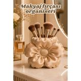 the mr east Çiçek Formlu Saten Dokulu Makyaj Fırçası Organizeri 15X11CM Pla Dekoratif Organizer - Bej