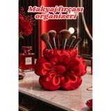 the mr east Çiçek Formlu Saten Dokulu Makyaj Fırçası Organizeri 15X11CM Pla Dekoratif Organizer - Kırmızı