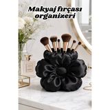 the mr east Çiçek Formlu Saten Dokulu Makyaj Fırçası Organizeri 15X11CM Pla Dekoratif Organizer - Siyah