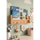 The N Wood Ahşap Çocuk Odası Kitaplık Rafı | Montessori Duvar Rafı | Askılı Düzenleyici 50cm