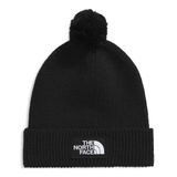The North Face TNF Logolu Kutu Pom Bere | Klasik Kesim, Erkekler ve Kadınlar için Manşetli Kışlık Şapka, Yumuşak Ribana Örgü Kumaş ve Dokuma Logo Yaması, TNF Siyah, Tek Beden