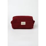 the ramify Çizgili Peluş Kürklü Büyük Boy İçi Kapitoneli Makyaj Çantası bordo