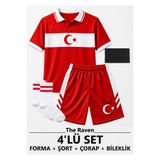 The RAVEN Premium Türkiye Milli Takım Serisi Kırmızı Çocuk Futbol Forması 4 PARÇA (ÇORAP BİLEKLİK)
