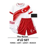 The RAVEN Premium Türkiye Milli Takım Serisi Polo Yaka Beyaz Çocuk Futbol Forması 4 PARÇA ( ÇORAP BİLEKLİK )