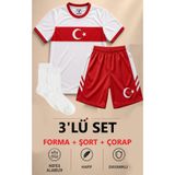 The RAVEN Premium Türkiye Serisi Çocuk Beyaz Futbol Forması 3 PARÇA ( ÇORAP )