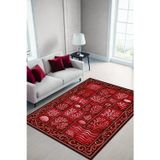 The Reef Design Kırmızı Mercan Desenli Patchwork Eskitme Halı Dijital Baskılı Kaymaz Yıkanabilir Salon Halısı