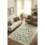 The Reef Design Krem Yeşil Vintage Halı Dijital Baskılı Kaymaz Taban Yıkanabilir Eskitme Rustik Salon Halısı