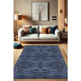 The Reef Design Pamuk Kilim Görünümlü Lacivert Dijital Baskılı Halı Dokuma Tabanlı Kaymaz Oturma Odası Halısı