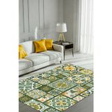 The Reef Design Patchwork Seramik Desenli Dokuma Taban Dijital Baskılı Yııkanabilir Çini Desenli Yeşil Salon Halısı