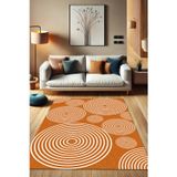 The Reef Design Yuvarlak Desenli Turuncu Dijital Baskılı Kaymaz Geometrik Desenli Yıkanabilir Halı