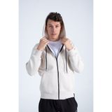 THE RULE Erkek Bej Regular Fit Kapüşonlu Yaka Fermuarlı Içi Yumuşak Tüylü Cepli Rahat Sweatshirt