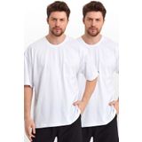 THE RULE Erkek Beyaz - Beyaz Oversize Fit Bol Kesim Bisiklet Yaka %100 Pamuk Basic 2'li Tişört Paketi