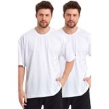 THE RULE Erkek Beyaz - Beyaz Oversize Fit Bol Kesim Bisiklet Yaka%100 Pamuk Basic 2'li Tişört Paketi Beyaz-Beyaz L