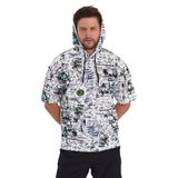 THE RULE Erkek Beyaz Oversize Fit Kapüşonlu Kanguru Cepli Baskılı Pamuklu T-shirt Beyaz Siyah S
