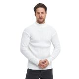 THE RULE Erkek Beyaz Yarım Balıkçı Yaka Fitilli Desenli Tüylenme Yapmayan Regular Fit Triko Kazak Beyaz XL