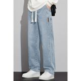 THE RULE Erkek Buz Mavi Baggy Beli Lastikli Likralı Düz Paça Bol Kesim Esnek Jean Denim Kot Pantolon Rf0484 Buz Mavisi S