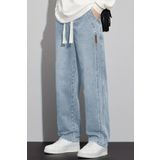 THE RULE Erkek Buz Mavi Baggy Beli Lastikli Likralı Düz Paça Bol Kesim Esnek Jean Denim Kot Pantolon Rf0484