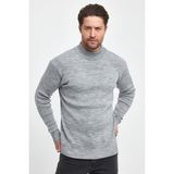 The Rule Erkek Gri Regular Fit Yarım Balıkçı Yaka Dokulu Desenli Triko Kazak RF0446 - XL