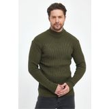 THE RULE Erkek Haki Regular Fit Yarım Balıkçı Yaka Fitilli Triko Kazak RF0447