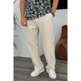 THE RULE Erkek Keten Baggy Bol Kesim Düz Paça Rahat Yazlık Bej Pantolon Yeni Sezon Bej S