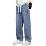 THE RULE Erkek Mavi Baggy Beli Lastikli Likralı Düz Paça Bol Kesim Esnek Jean Denim Kot Pantolon Mavi M